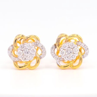 Happy jewelry ต่างหูเพชร ต่างหูดอกไม้สวยๆ ต่างหูทองเพชรแท้ ทองแท้ 37.5% ER240