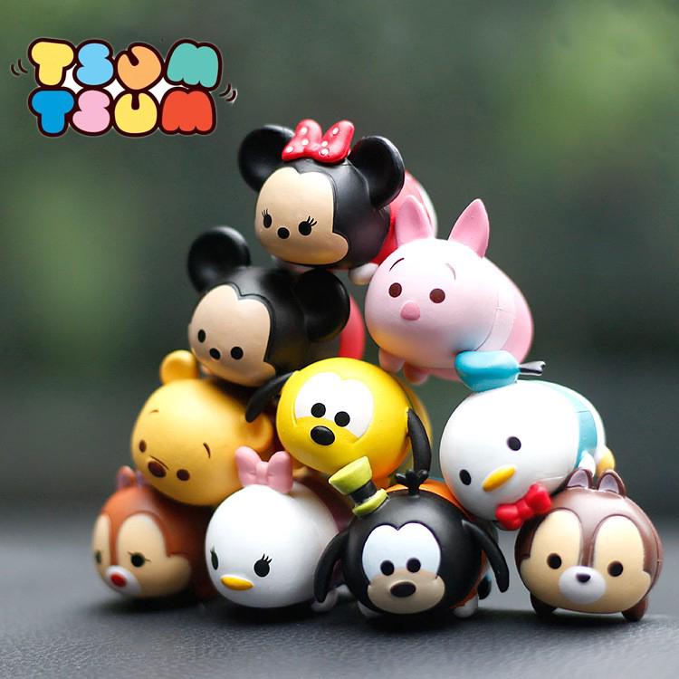 【พร้อมส่ง!!】ตุ๊กตาฟิกเกอร์ Tsum Tsum Minnie Stack สําหรับตกแต่งบันไดรถยนต์ 10 ชิ้น