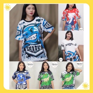 เสื้อยืด ลายstreet ลายปลา ฉลาม ปลาคราฟ จรเข้ เสือ (มีไซส์เด็ก) SS M L xl คอกลม แขนสั้น T-shirt ราคาถูก