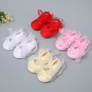 ☁✥Babyonline(X232)N3รองเท้าแตะลายลูกไม้แบบผูกโบว์สำหรับเด็กผู้หญิงรองเท้าเด็กเสื้อผ้าเด็กสวยๆ🎗🎈