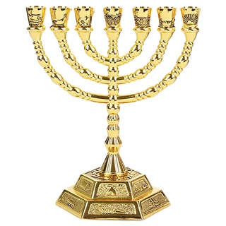 Golden Jewish Menorah เชิงเทียน 7 กิ่ง สําหรับตกแต่งบ้าน 1