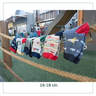 RINLIN ถุงเท้าเด็ก แพ็ค 6คู่ 16-18cm ครึ่งแข้ง แฟชั่น กันลื่น Sport Baby Cartoon Car Socks Space Train Stripe Helicopter
