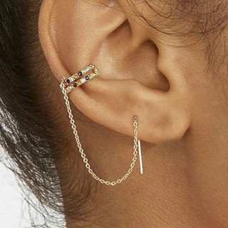 ( มีหลายสี ) °✧ ต่างหูหนีบคริสตัล ห้อยโซ่ • Crystal Ear cuff