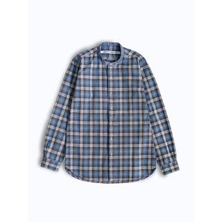 [JBB*] BLUE MULTI PLAID COTTON POPLIN BAND COLLAR SHIRT เจบีบี เสื้อเชิ้ตผู้ชาย เสื้อเชิ้ตลำลอง ผ้าคอตตอน