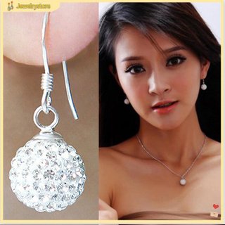 Jsm1_ ต่างหูตะขอห้อย เซรามิค คริสตัล ชุบเงิน แบบนุ่ม สีใส แฟชั่นสําหรับผู้หญิง