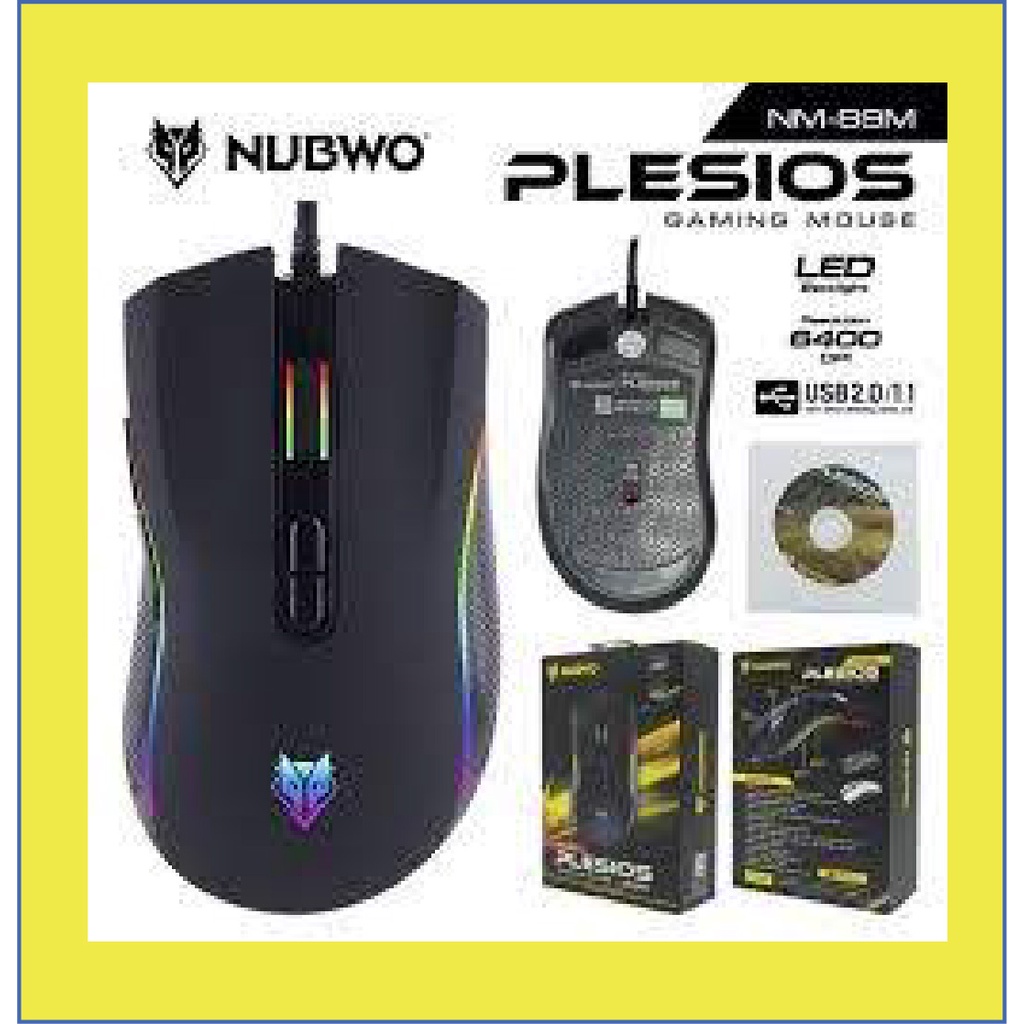 เมาส์เกมมิ่งมาโคร NUBWO PLESIOS 6400dpi NM-89M-NM89W(มีสายและไร้สาย) USB Mouse Macro มี4สี