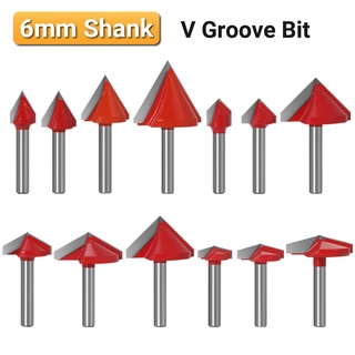 ดอกเราเตอร์ร่องวี ก้าน 6 มม. 60° 90° 120° 150° ดอกกัดมิลลิ่ง คาร์ไบด์ ทรงตัว V 3D สําหรับงานไม้ CNC