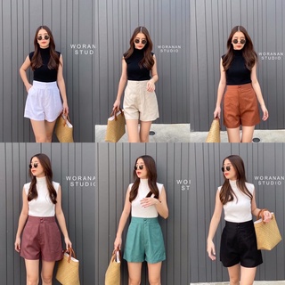 linen short basic pants กางเกงลินินขาสั้น กางเกงเอวสูงขาสั้นลินินหลากสี ผ้าลินิน