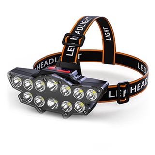 ไฟฉายคาดหัว ไฟฉาย 12 LED ระยะการฉายรังสีที่ยาวเป็นพิเศษ ชาร์จไฟ USB มัลติฟังก์ชั่นกันน้ำ ไฟฉายคาดหัว แรงสูง