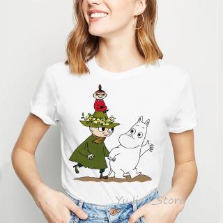 【100% cotton】เสื้อยืดลําลอง แขนสั้น พิมพ์ลาย Little My Moomin สีขาว สไตล์ฮาราจูกุ แฟชั่นฤดูร้อน สําหรับสตรี