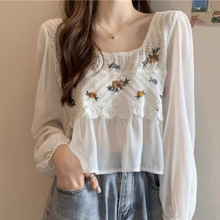 🌟 พร้อมส่ง🌟 NEW ARRIVALS เสื้อแขนยาว เสื้อคอยูแขนยาวผ้าชีฟอง เย็บติดกับเสื้อกั๊กผ้าทอ น้อนน่าร้ากกก รุ่นC497#