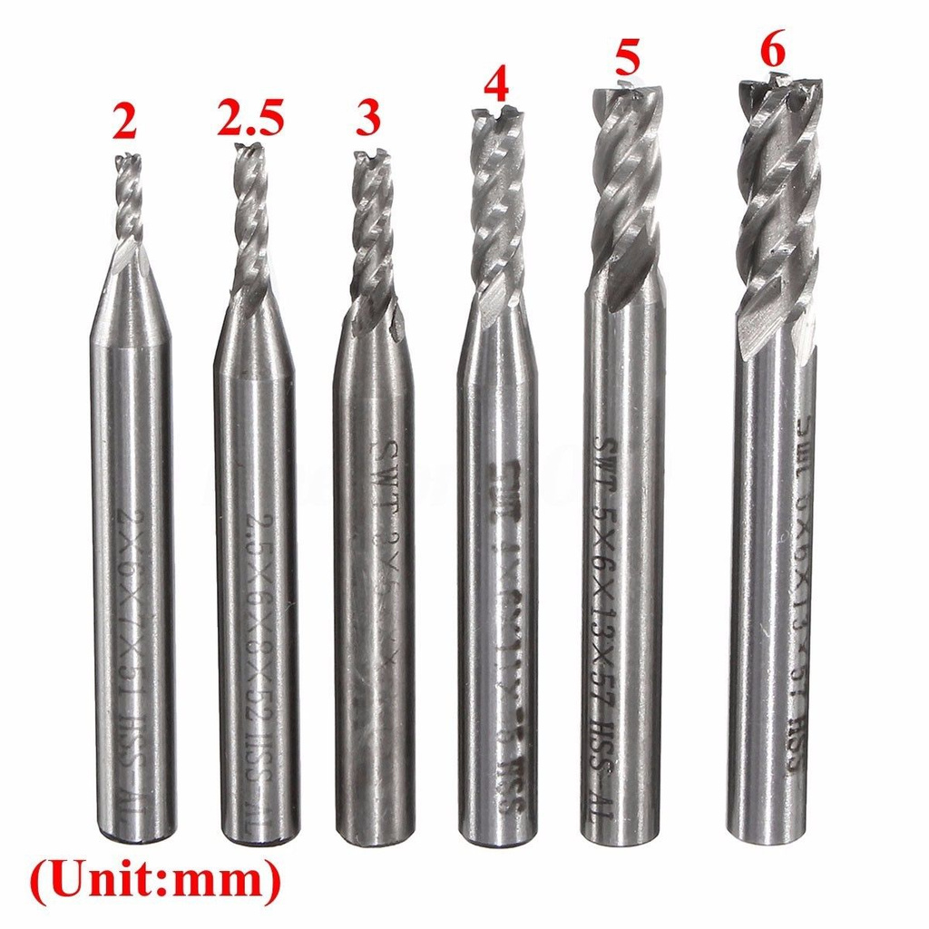 6pcs-set-2-6mm-HSS-Straight-Shank-4-Flute-End-Mill-Cutter-CNC-Drill-Bit-Tool 6pcs-set-2-6mm