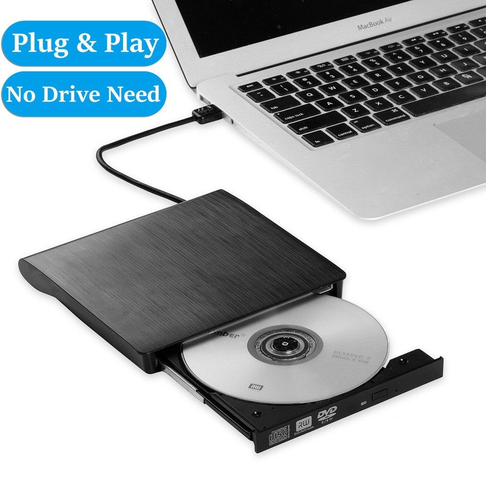 ออปติคัลไดรฟ์แบบพกพาสีดำและสีขาว CD/DVD-RW External เครื่องอ่านแผ่นซีดี USB 3.0 Ultra Slim External DVD-RW Burner