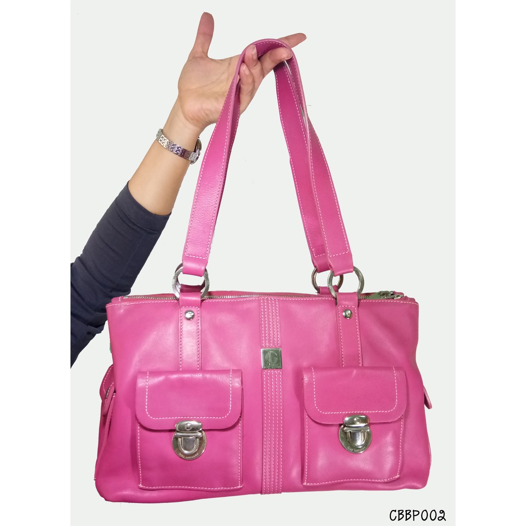 USED Guy Laroche - Deep Pink Leather Women's Bag | กระเป๋าสะพายไหล่ สีชมพู หนังแท้ 100% ของแท้ มือสอง