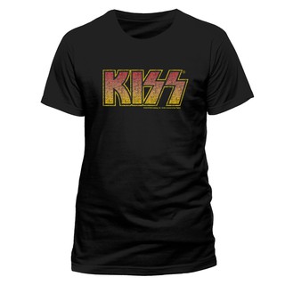 เสื้อยืดคอกลม แขนสั้น พิมพ์ลายโลโก้ Kiss สไตล์วินเทจ สําหรับผู้ชาย