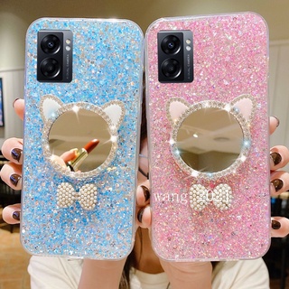 New Casing OPPO A77 5G A57 A96 A76 4G 2022 เคส Phone Case with Bowknot Diamond Makeup Mirror Silicone High Flash Soft Case Back Cover เคสโทรศัพท