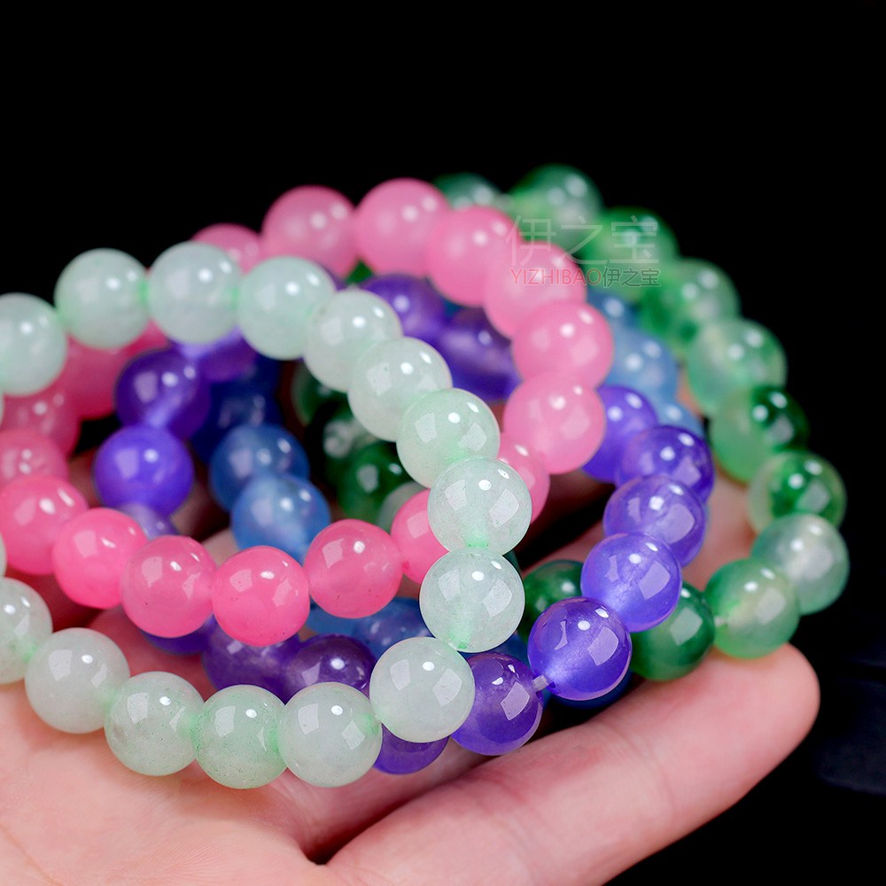 สร้อยข้อมือ ประดับลูกปัดหยกธรรมชาติ หลากสีสัน