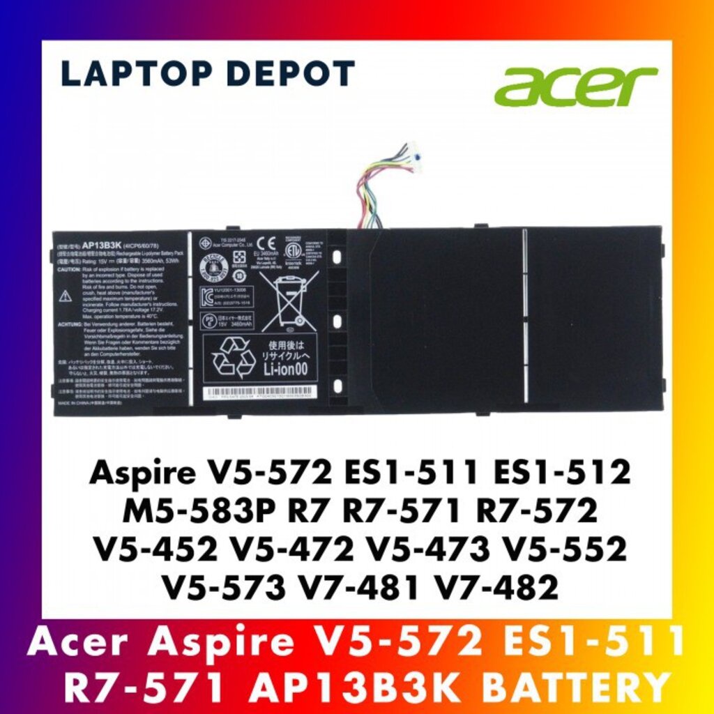 Acer แบตเตอรี่ ของแท้ V5-473 Acer V5-4 AP13B8K" V5-572G V5-573G V5-472G V5-473G V5-552G M5-583P V5-5