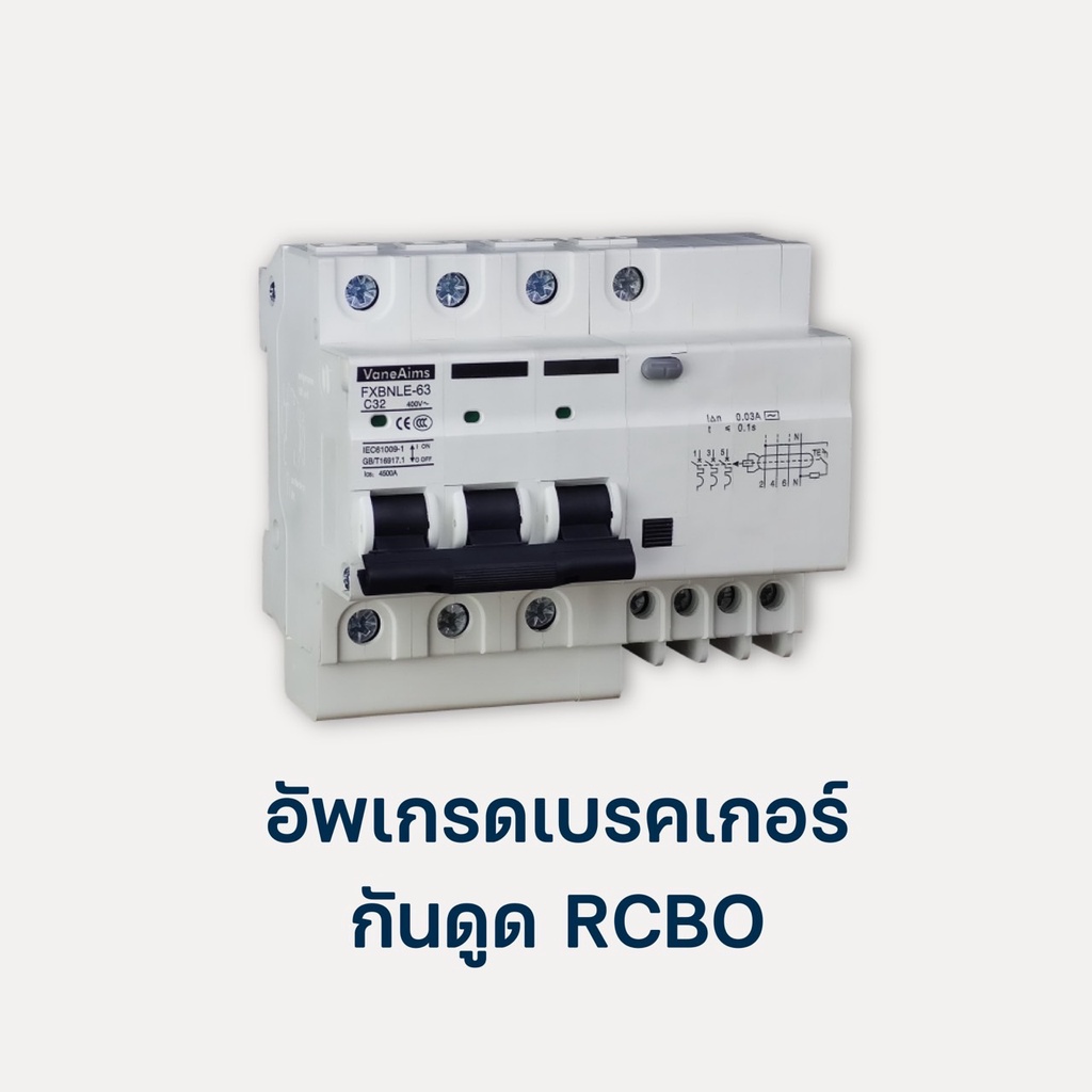 ออปชั่นติดตั้งเพิ่ม อัพเกรดเบรคเกอร์กันดูด3เฟสRCBO 323S,113D,123D,013D