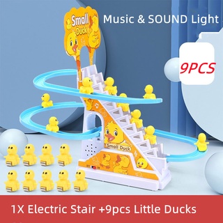 TikTok Hot-6/9PCS Little Yellow Duck Cute Piggy Electric Climbing Stairs with Music Sound and Light Electrical Slide Motorized Track Toys For Kids Gift