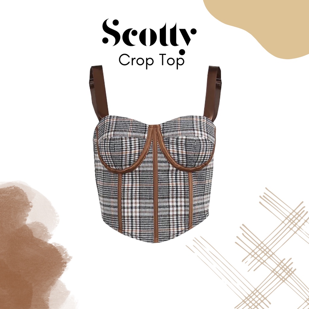 Scotty Crop Top -  เสื้อสายเดี่ยวลายสก็อต ทรงcorset ปรับสายได้
