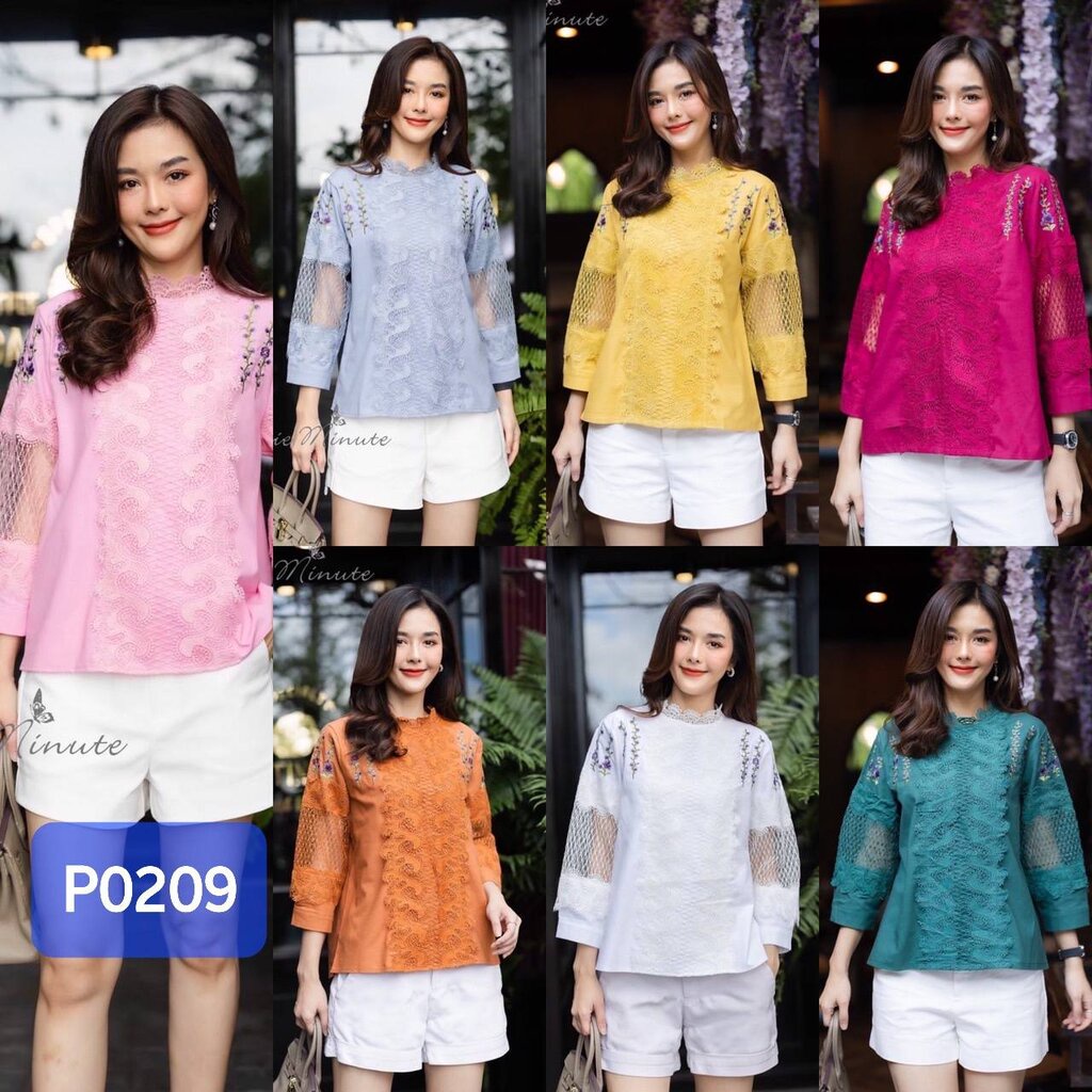 P0209 เสื้อลินินเนื้อผ้าขึ้นลาย เนื้อผ้ามีความนุ่ม ผ้าดีมากค่ะ งานปักฝีมือ แต่งลูกไม้เนื้อหนาเพิ่มความสวย ใส่สบาย ขนา...