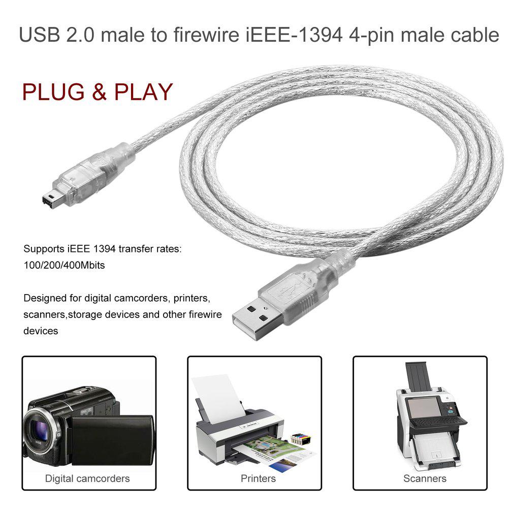 fmd 1 . 2 ม. usb 2 . 0 male to firewire 1394 4 pin male ilink อะแดปเตอร์สายเคเบิ้ลเชื่อมต่อ