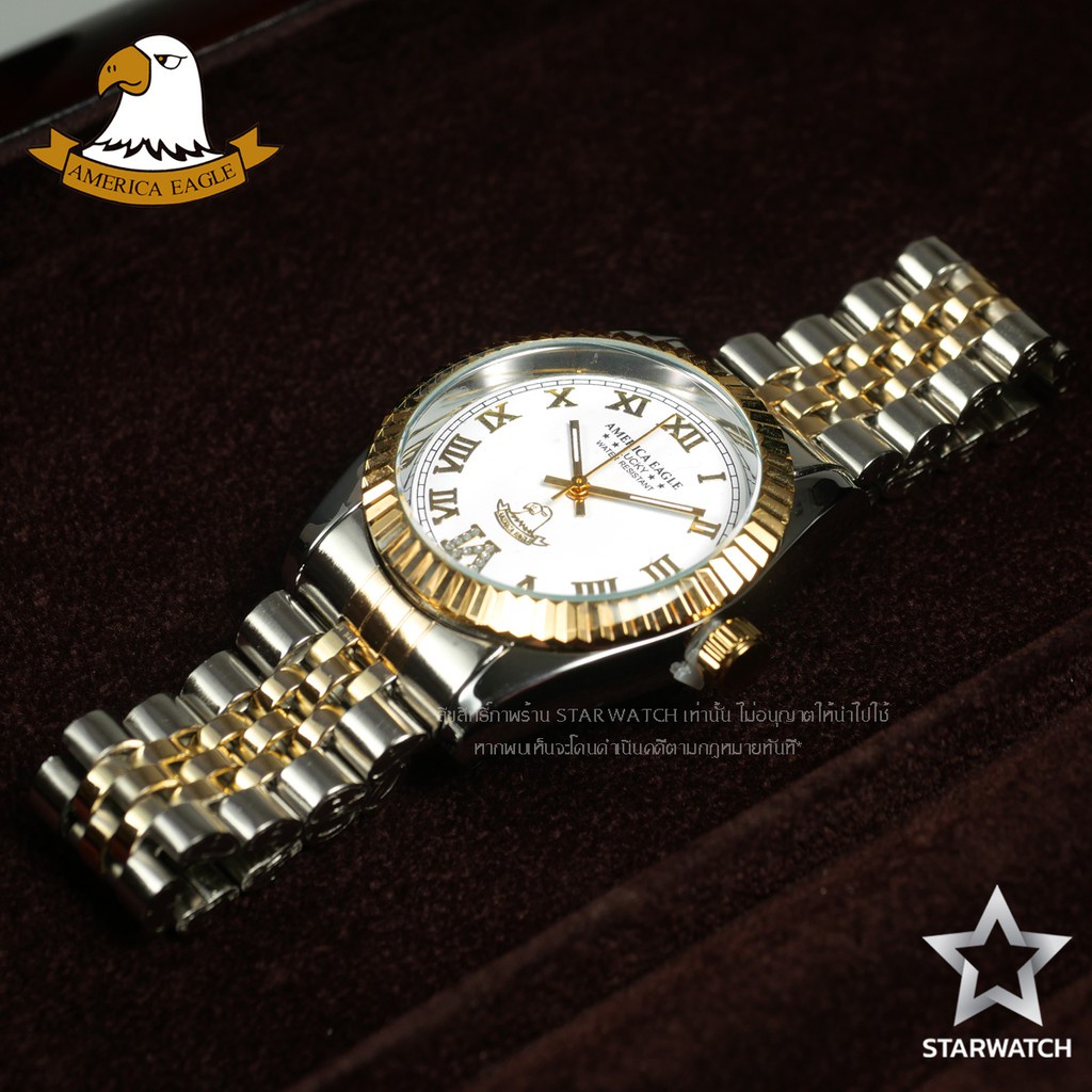 ♚✷AMERICA EAGLE นาฬิกาข้อมือผู้ชาย สายสแตนเลส รุ่น AE8006G – SILVERGOLD/WHITE