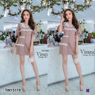 J15179 Dress เดรสปกหยักแขนพอง