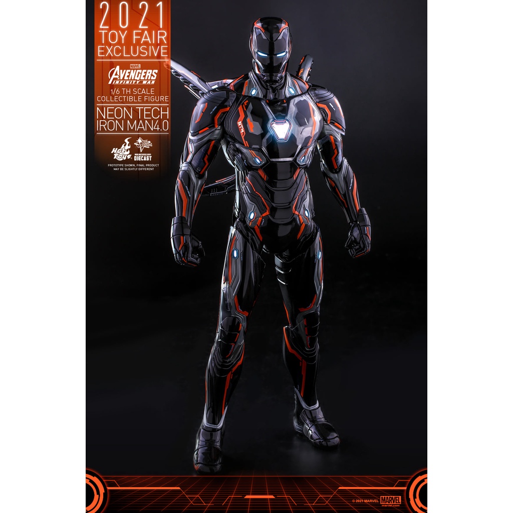 ฟิกเกอร์ โมเดล ของสะสม งานแบช Hot Toys MMS597D39 1/6 Avengers: Infinity War - Neon Tech Iron Man 4.0 [Toy Fair Exclusive
