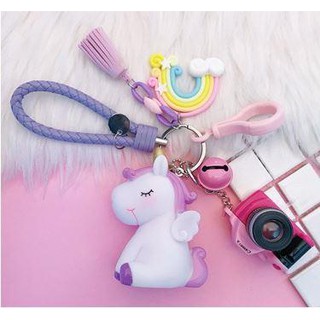 ┅▦พวงกุญแจ ม้ายูนิคอร์น Unicorn สีม่วง สายรุ้ง กล้อง น่ารัก ฟรุ้งฟริ้งพวงกุญแจน่ารักเครื่องประดับแฟชั่น🎁🎀✨✨🎗🎈