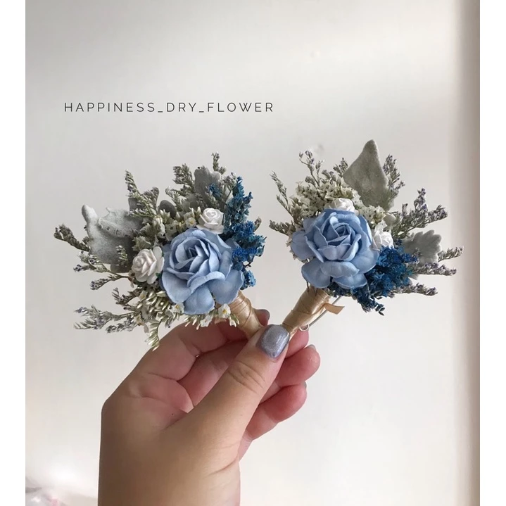 ช่อดอกไม้ติดอก เข็มกลัดติดอกดอกไม้แห้ง ‼️ พร้อมส่ง‼️ โทนฟ้า-น้ำเงิน