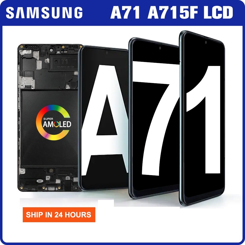 Super AMOLED อะไหล่หน้าจอสัมผัสดิจิทัล LCD แบบเปลี่ยน สําหรับ Samsung Galaxy A71 A715 A715F A715FD