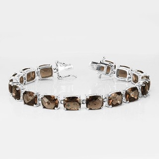 MT สร้อยข้อมือพลอยแท้ สโมกี้ ควอทซ์ (Smoky Quartz) ตัวเรือนเงินแท้ ชุบทองคำขาว  Natural Gemstone Sterling Silver Bracelet (gb016) : MT Jewelry มณีธารา