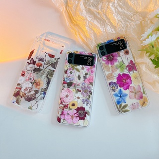 เคสโทรศัพท์มือถือแบบแข็ง กันกระแทก ลายดอกไม้ สําหรับ Samsung Galaxy Z Flip 3 5G Flip2 Flip 4