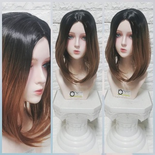 wig Bob brown 40cmวิกบ๊อบสั้นสีน้ำตาลทองโคนดำแสกกลาง(พร้อมส่ง)