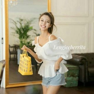 เสื้อเชิ้ตเปิดไหล่จั๊มเอว สไตล์​เกาหลี
