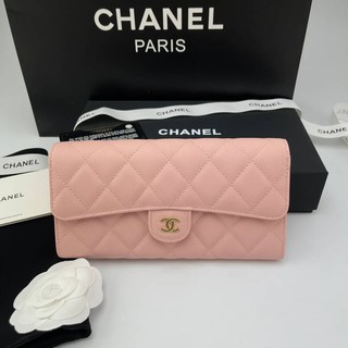 Chanel wallet ใบยาว หน้าคลาสสิค สีชมพู Grade vip Size 19 cm  อปก. fullboxset