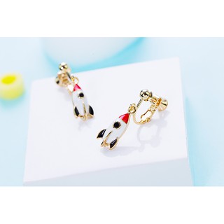 Premium Import Cute White Rocket Clip Earrings : ต่างหูหนีบ ตุ้มหูหนีบ นำเข้า รูป จรวด สีขาว พรีเมียม น่ารัก