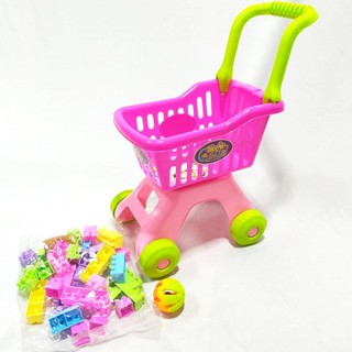 รถเข็น รถเข็นพร้อมบล็อคตัวต่อ 39 ชิ้น baby blocks cart