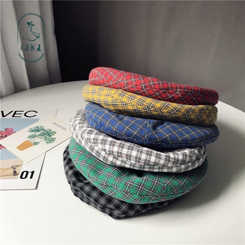 [GHGl]❤️มี7สี❤️ญี่ปุ่นลูกอมสีย้อนยุคลายสก๊อตหมวกเบเร่ต์ผู้หญิงฤดูร้อนบางสไตล์ทุกการแข่งขันจิตรกรหมวกฟักทองหมวกนุ่มสาวแปดเหลี่ยมหมวก - รูปที่ 2