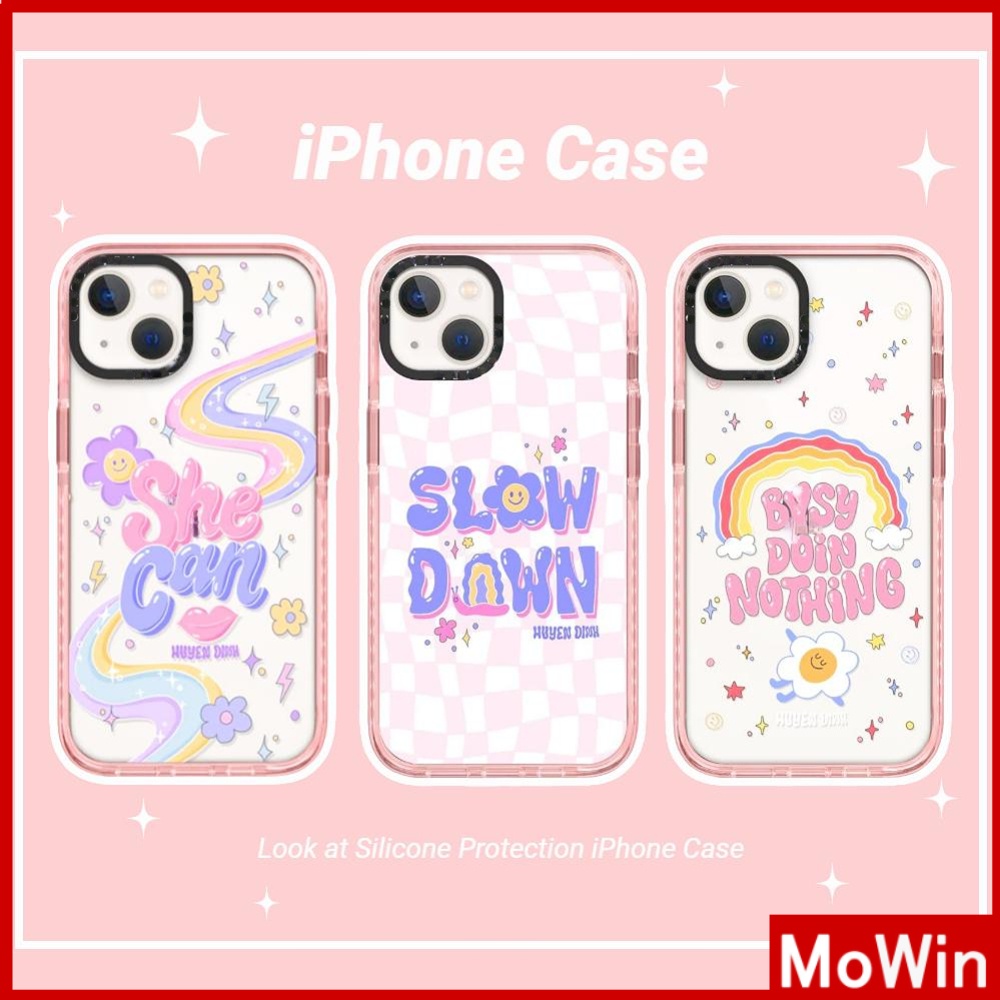 Mowin - เข้ากันได้สำหรับ 15 11 เคสโทรศัพท์ 13 pro max เข้ากันได้สำหรับ เคส iphone เคสโทรศัพท์มือถือ ซิลิโคนนิ่ม ใส หนา กันกระแทก กันรอยกล้อง ลายดอกไม้หน้ายิ้ม สีชมพู สีรุ้ง สําหรับ iPhone 13 Pro Max 12 Pro Max 11 7 XR XS