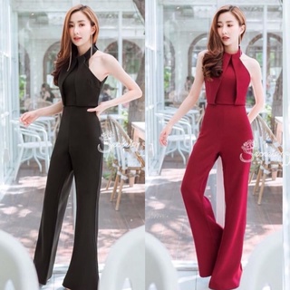 TW7177 umpsuit จั้มสูทคอปีน ทรงคว้านไหล่ เนื้อผ้าซาร่า งานเก๋ สวยแพงอะไรเบอร์นี้ ทรงขากางเกงเป็นขากระบอกบานปลายขา