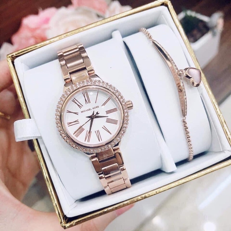 นาฬิกา Michael Kors Women's Taryn Three-Hand Rose Gold-Tone Stainless Steel Watch Set รุ่น MK3858