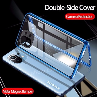 เคสโทรศัพท์กันกระแทก Double Sided Flip Phone Case For Xiaomi mi 11 Lite 5G NE 11 pro Ultra 4G Tempered Glass Metal Magnetic Shockproof Casing Back Lens Camera Protection Cover