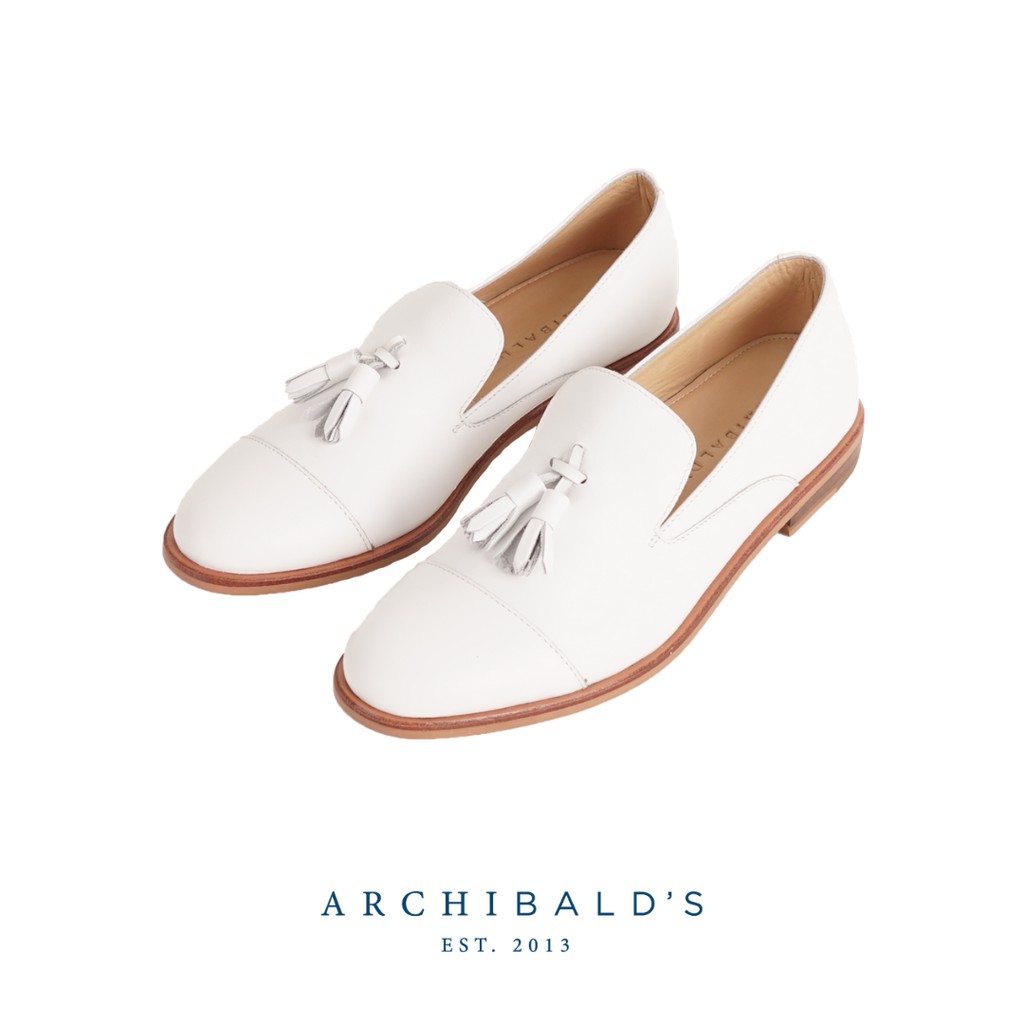 รองเท้า - Archibald's รุ่น Ghost White Moccasins - Archibalds คัชชูหนังแท้ มีเปีย สีขาว