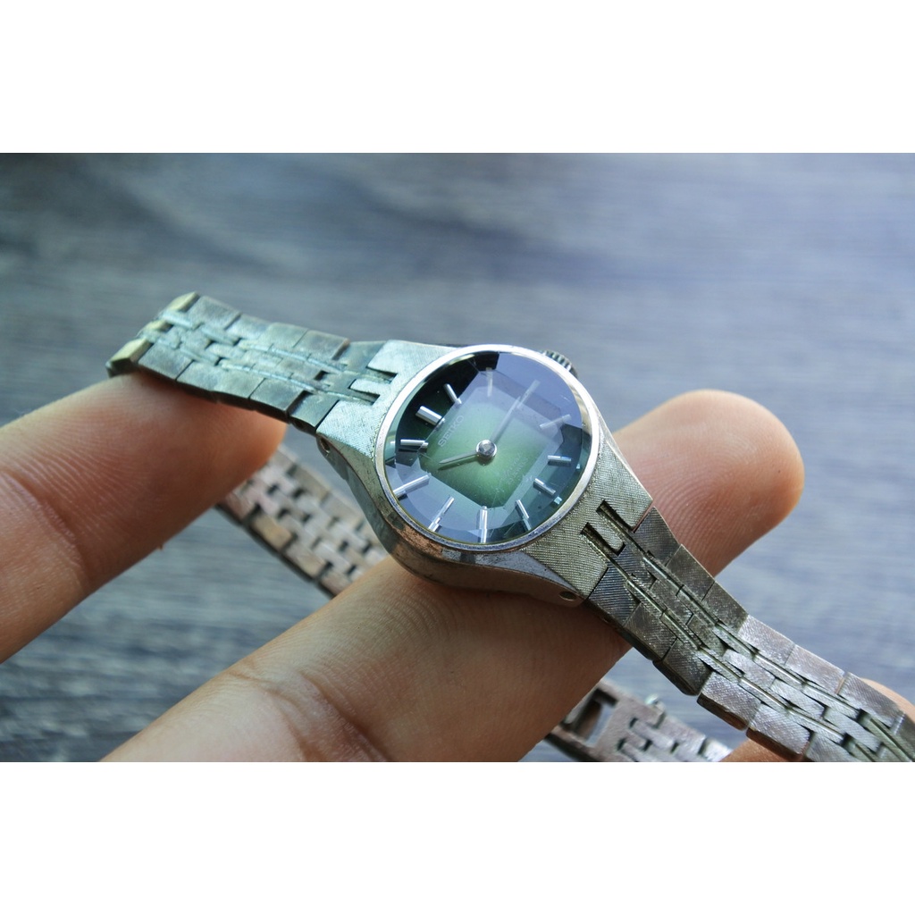 นาฬิกา Vintage มือสองญี่ปุ่น Seiko  ระบบ Automatic 23j Special 1140 7140 green Dial ชุบทองคำขาว 23mm
