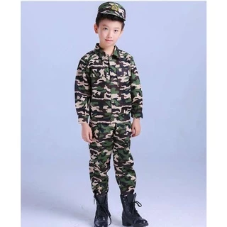 KIDSZONE ️ ️ชุดเสื้อผ้าเด็กลายทหาร เสื้อแขนยาว + กางเกงขายาว + มาพร้อมหมวก รุ่น 1067