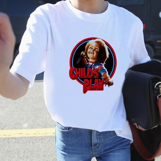 Chucky เสื้อยืดคอกลมแขนสั้นพิมพ์ลายสไตล์ฮาราจูกุสําหรับผู้หญิง