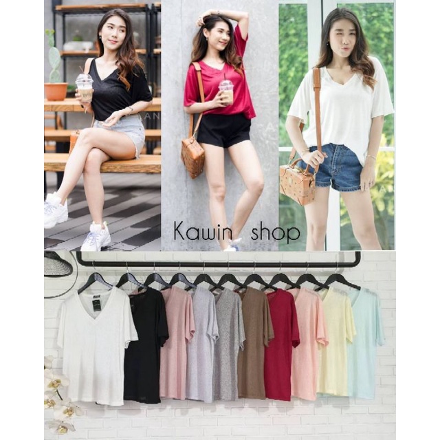 พร้อมส่งครบสีคะTOPSHOP เสื้อยืดคอวีเว้า ผ้าสลาฟบาง เหมาะกับอากาศร้อนมากๆ สาวอวบใส่ได้คะ